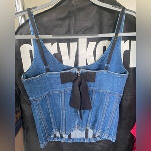 Maeve denim Bustier top with ribbon and zip back